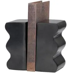 6" Wave Aluminum Bookends Set Dark Gray