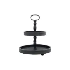 Hello Honey&reg; 18.5" Distressed Black Wood 2-Tier Tray