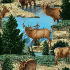 Wild Wings Glenson Range Elk Scenic Cotton Fabric