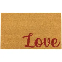 Red & Natural Love Natural Coir Outdoor Doormat