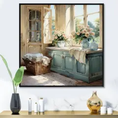 Designart "Laundry Room French Vintage I" Bath & Laundry Framed Wall Art Prints