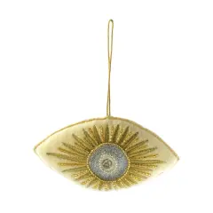 Hello Honey&reg; 5.5" Gold & Silver Embroidered Evil Eye Cotton Velvet Ornament