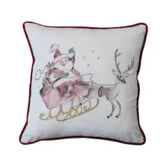 Hello Honey&reg; Multicolor Square Cotton Printed Pillow with Santa in Sleigh