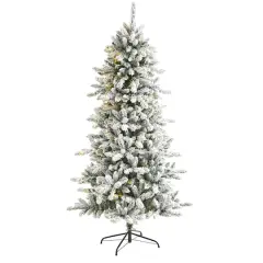 6.5ft. Pre-Lit Flocked Livingston Fir Pinecones Artificial Christmas Tree with Clear Warm LED Lights