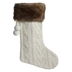 Haute Decor HangRight&reg; 20" White Knit Christmas Stocking with Pompoms