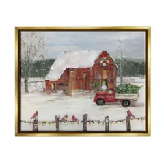 Stupell Industries Holiday Barn Winter Scene Framed Floater Canvas Wall Art Gold