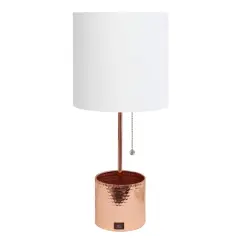 Simple Designs 18.5" Hammered Metal Container Base Table Lamp with USB Charging Port White/Rose Gold