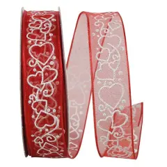 JAM Paper 7/8" x 20yd. Sheer Shimmer Wired Hearts Ribbon