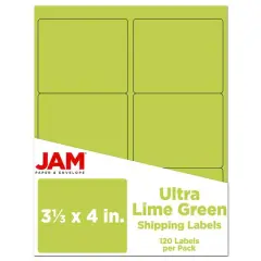 JAM Paper Adhesive Shipping Labels, 3.33" x 4" Ultra Lime Green