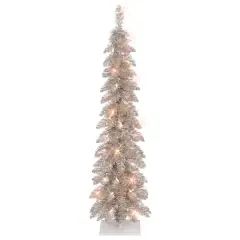 4ft. Pre-Lit Rose Gold Artificial Alpine Pencil Christmas Tree, Clear Lights