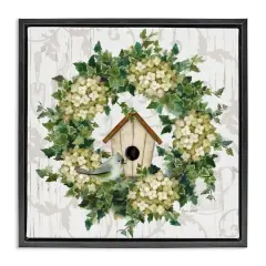 Stupell Industries Spring Birdhouse Wreath Floater Framed Art Black