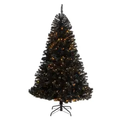 6ft. Pre-Lit Black Artificial Christmas Tree, Clear LED Lights