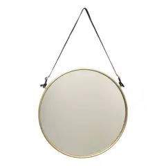 20" Brass Round Metal & MDF Hanging Wall Mirror