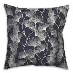 18" Gingko Leaves Indoor/Outdoor Pillow Navy