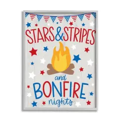 Stupell Industries Stars Stripes and Bonfire Phrase Nights Americana Pride Framed Giclee Art Gray