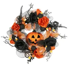 24" Orange & Black Jack-o'-Lantern & Roses Wreath by Ashland&reg;