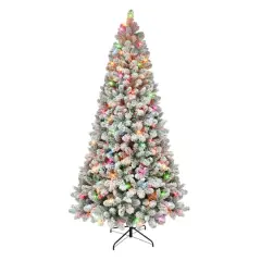 6.5ft. Pre-Lit Flocked Virginia Pine Artificial Christmas Tree, Multicolor Lights