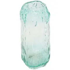 11" Green Ombre Handmade Abstract Textured Rectangular Glass Vase