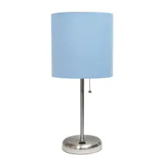 Creekwood Home 19.5" Oslo USB Port Table Lamp Brushed Steel/Blue Shade