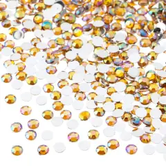 John Bead Acrylic Round Flat Back Rhinestones, 4mm Gold AB