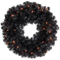24'' Pre-Lit Black Noble Spruce Artificial Halloween Wreath