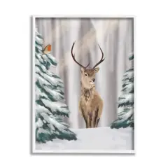 Stupell Industries Seasonal Deer Winter Landscape Framed Giclee Art White