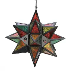 14" Jewel Toned Moroccan Style Hanging Star Candle Lantern