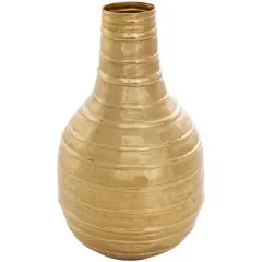 13" Gold Metal Snakeskin Inspired Vase with Dimensional Linear Accents