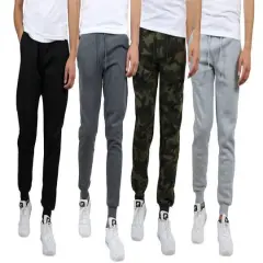 Galaxy by Harvic Men's Fleece-Lined Jogger Sweatpants 4 Pack Black Charcoal Woodland Heather Grey