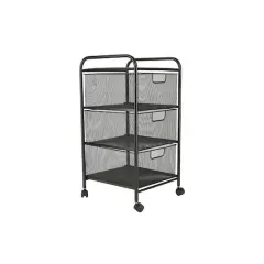 Mind Reader Black 3 Drawer Mesh Rolling Cart
