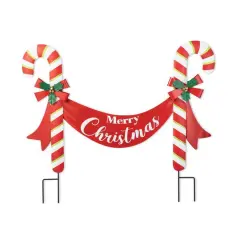 Glitzhome&reg; 3ft. Merry Christmas Candy Cane Metal Yard Stake