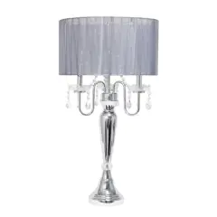 Elegant Designs&trade; 31" Gray Sheer Shade Table Lamp with Hanging Crystals