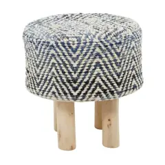Blue Wood Bohemian Stool, 16" x 16" x 17"