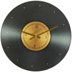 20" Black Glass Record Style Musical Notes Wall Clock