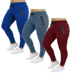 Galaxy By Harvic Womens 3 Pack Heavyweight Oversized Loose Fit Fleece Jogger Sweatpants Heather/Gray/Blue/Burgundy