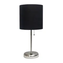 Creekwood Home 19.5" Oslo USB Port Table Lamp Brushed Steel/Black Shade