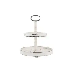 Hello Honey&reg; 18.5" Distressed Cream Wood 2-Tier Tray