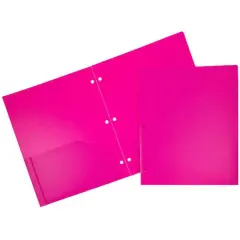 JAM Paper 3-Hole Heavy Duty Plastic Pocket Folder, 6ct. Fuchsia