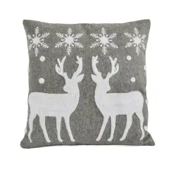 18&rdquo; Gray & White Reindeer & Snowflakes Throw Pillow