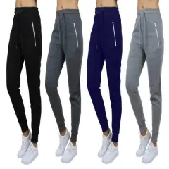 Galaxy by Harvic Women's Relaxed-Fit Fleece-Lined Jogger Sweatpants with Zipper Pockets 4 Pack Black/Charcoal/Navy/Heather Gray