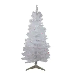 4ft. Pre-Lit White Iridescent Pine Artificial Christmas Tree, Purple Lights