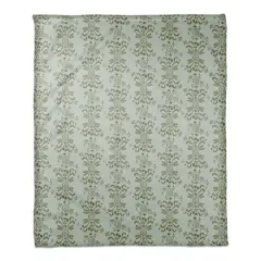 Floral Crest Coral Fleece Blanket Green