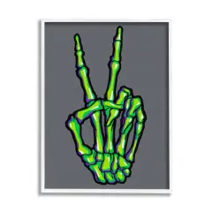 Stupell Industries Green Skeleton Peace Hand Framed Giclee Art White