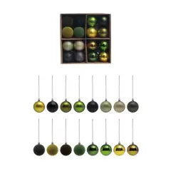 Hello Honey&reg; 10" Green Flocked, Glitter, Matte & Pearlized Plastic Ball Ornaments Box Set