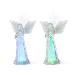 Glitzhome&reg; 10.75" Christmas Lighted Acrylic Color Changing Tabletop Angel Figurine Set