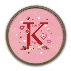 Valentine Things Monogram Round Brown Framed Print K