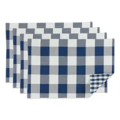 DII&reg; Reversible Gingham & Buffalo Check Placemat Set, 4ct. Navy/Off White