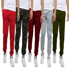 Galaxy by Harvic Fleece-Lined Men's Jogger Sweatpants 5 Pack Red/Burgundy/Olive/Heather Gray/Woodland