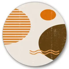Designart - Abstract Minimal Sun and Moon In Earth Tones III - Modern Metal Circle Wall Art