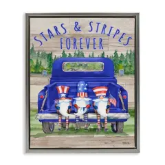 Stupell Industries Stars & Stripes Forever Americana Gnomes Floater Framed Art Gray